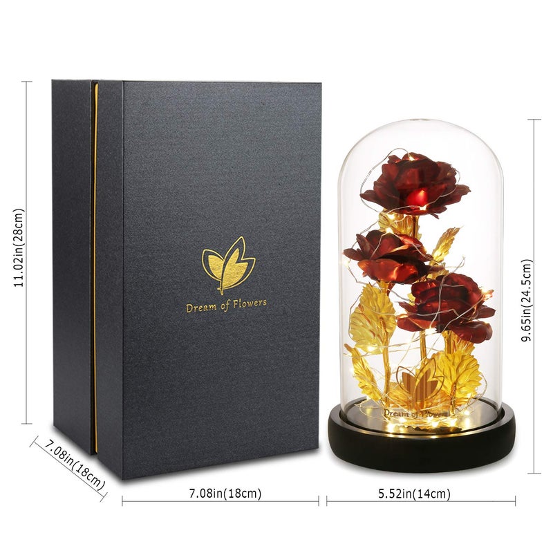 Dream of Flowers Beauty and The Beast Rose,Preserved Flowers Bouquets Gifts,Light Up Rose Flower in Glass Dome,Birthday Gifts for Women,Mom,Girlfriend Wife Anniversary,Valentines,Thanksgiving,Christmas,Wedding - Image 5